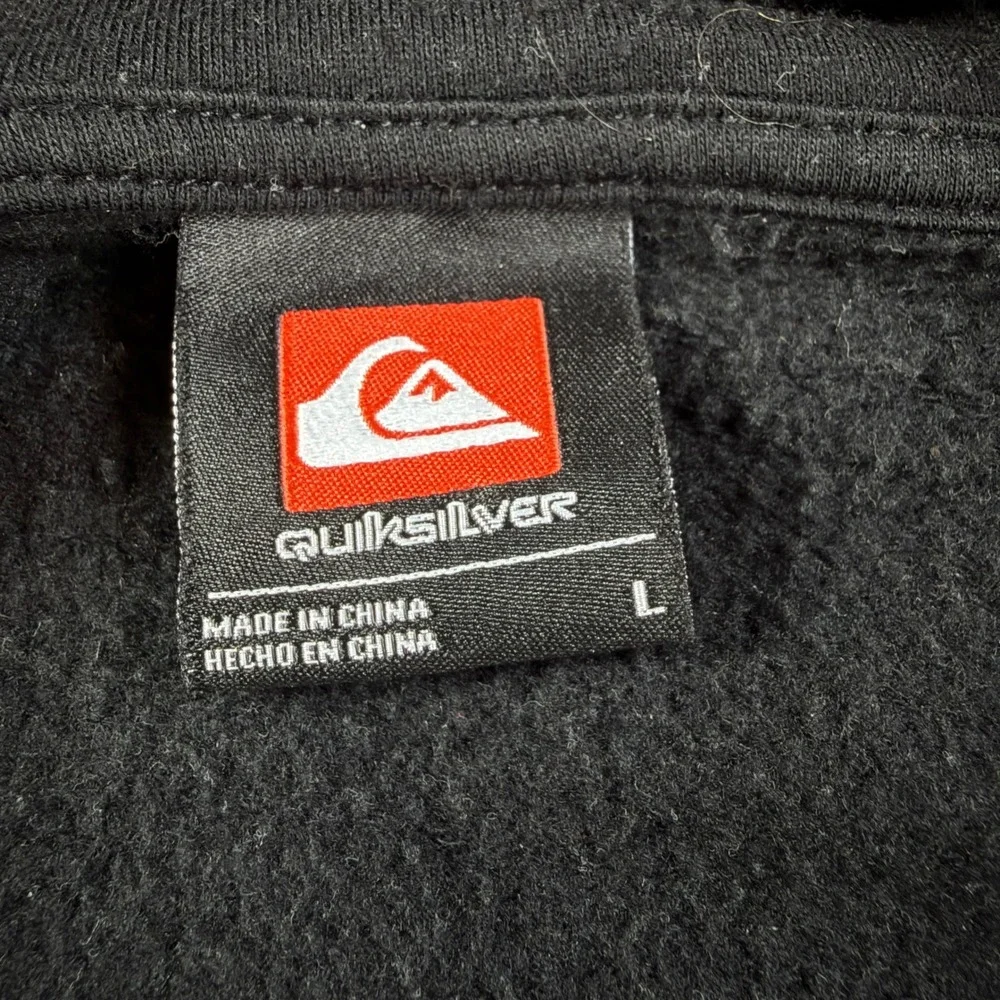 Quiksilver Mens Full Zip‎ Hoodie Black Fleece Logo Sweatshirt Large
